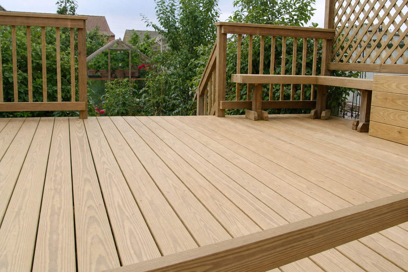 Pressure-treated wood deck construction